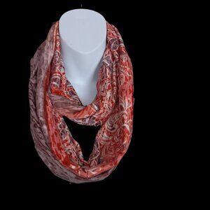 11" Wide, 56" Around Reversible Infinity Scarf Subdued Colors Floral Paisley